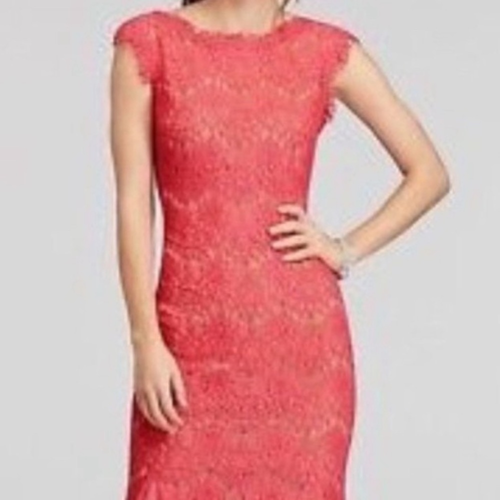 Coral and nude lace gown